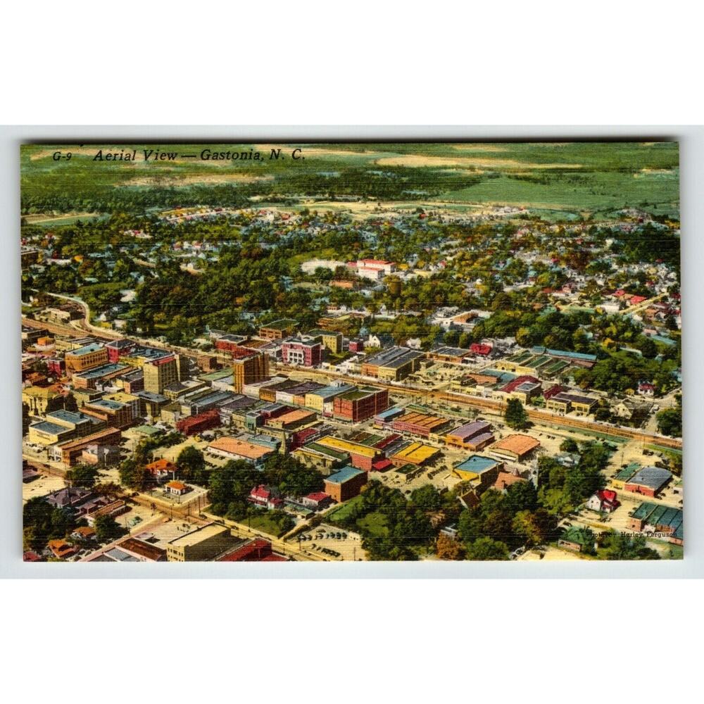 Aerial View Gastonia North Carolina Linen Postcard Unused Vintage Asheville